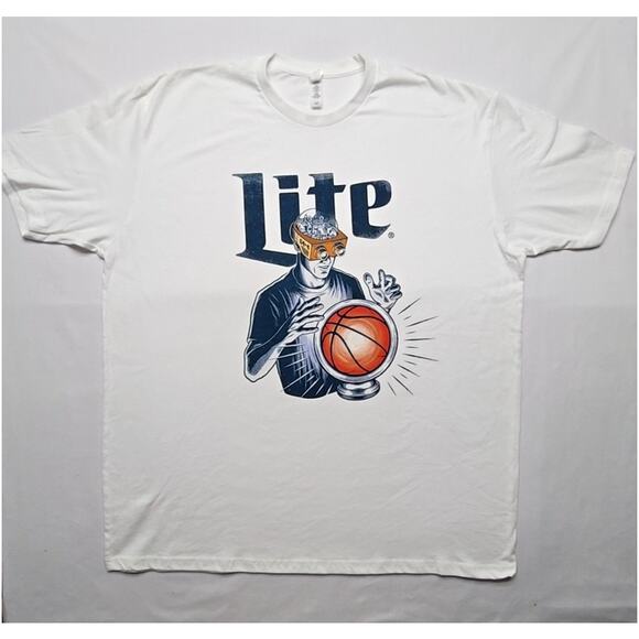 Mens 2XL Miller Lite Mens Basketball White Short Sleeve T-Shirt - Picture 1 of 6